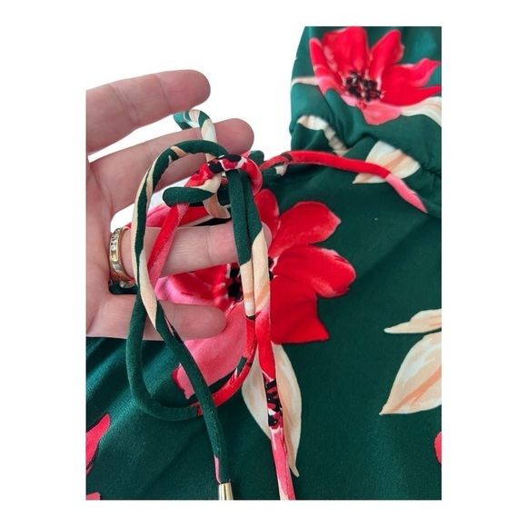 Maggy London Lottie Wide Leg Knit Crop Jumpsuit Jumper Size 4 Green Red Floral - Picture 13 of 15